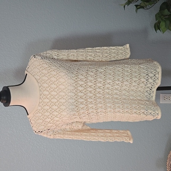 Vintage PACIFIC CONNECTIONS knit crochet sweater 90S Y2K One Size M/L Cream - Picture 1 of 16